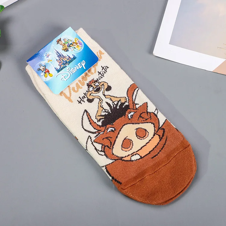 1pair Disney Lion King Simba/Wild Boar/Aladdin Lamp God/Dumbo Socks Harajuku cartoon Print Funny sock spring short Sock