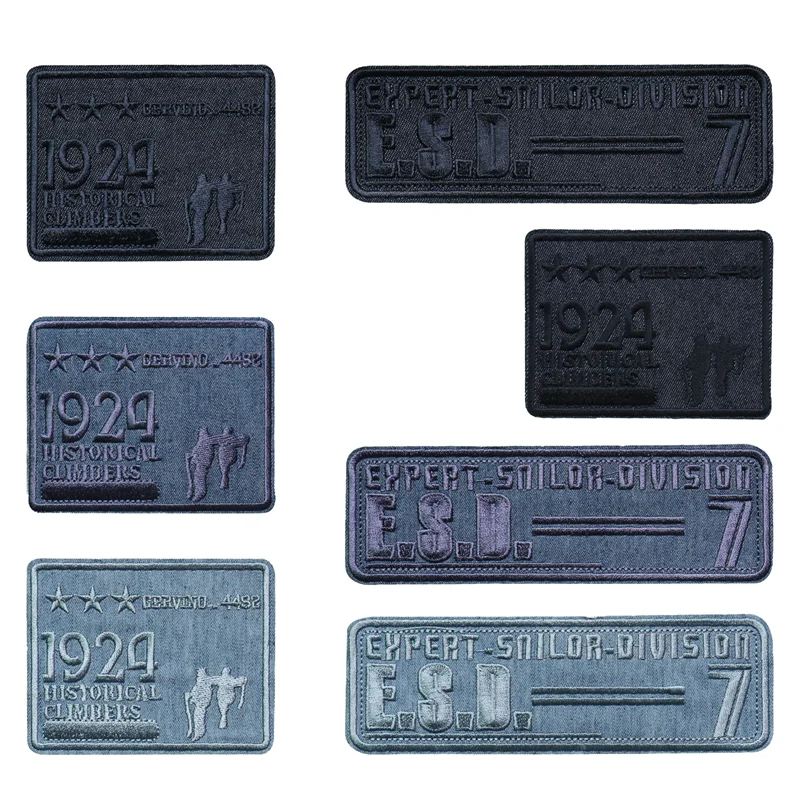 Blue Rectangle Embroidered Black Square Patches Wholesale Iron On For DIY Clothes Backpack Jeans Bag Stickers Sewing Appliques