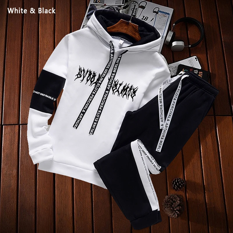 Men Tracksuit Sets Men\'s Casual Hoodies Sweatshirt Suit Male Sportswear Jogging Running Gym Suit Hoodies+Pants 2 Pieces Set