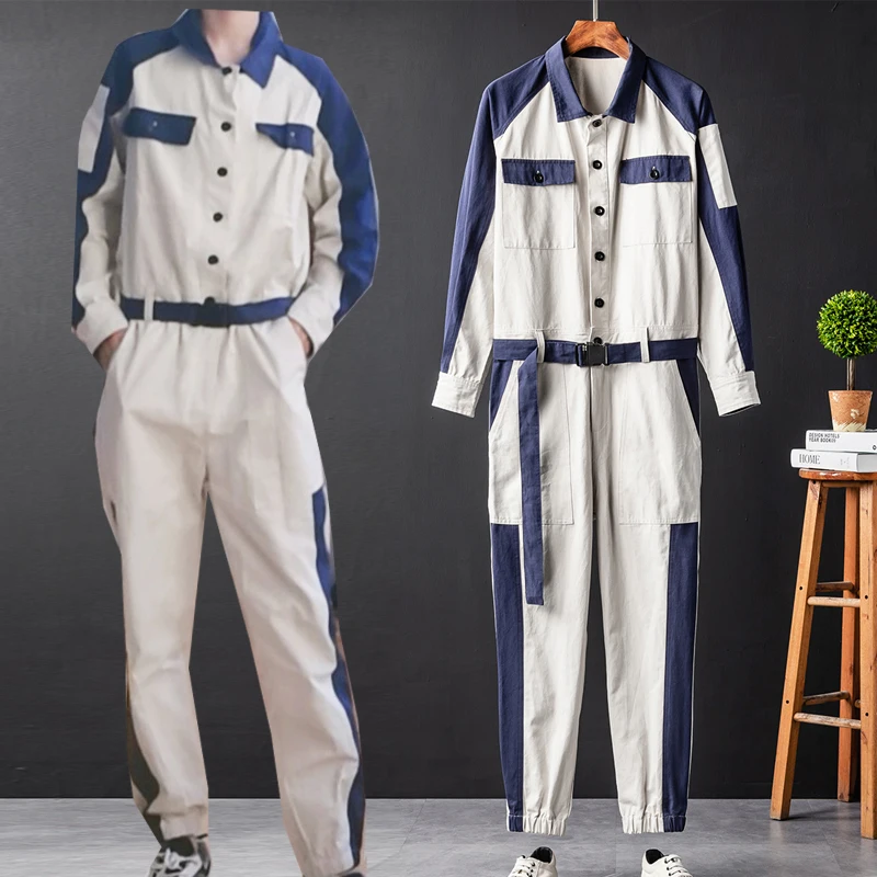 2023 Mens Hip Hop Cargo Jumpsuit Fashion Punk Style Sashes Joggers Overalls Multi Pockets Work Rompers Streetwear Korean Clothes