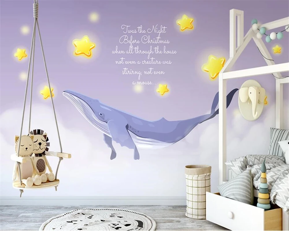 beibehang Custom modern nordic hand-painted blue cartoon whale children room background wallpaper wall papers home decor