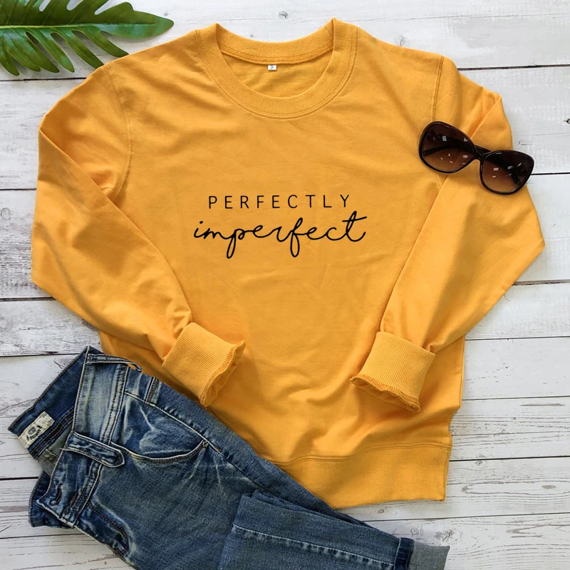 New Arrival Perfectly Imperfect 100% Cotton Sweatshirt Casual Women Long Sleeve Christian Inspirational Quote Pullovers Outfits