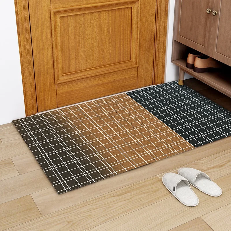 

Plaid Door Mat Carpet Living Room Mat Non-slip Mat PVC Silk Loop Home Hallway Entrance Door Mat Freely Cutting Custom Mat Carpet