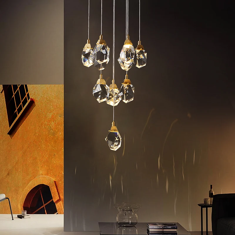 Luxury diamond crystal chandelier staircase large living room hall chandelier lighting golden home decoration led crystal lamp