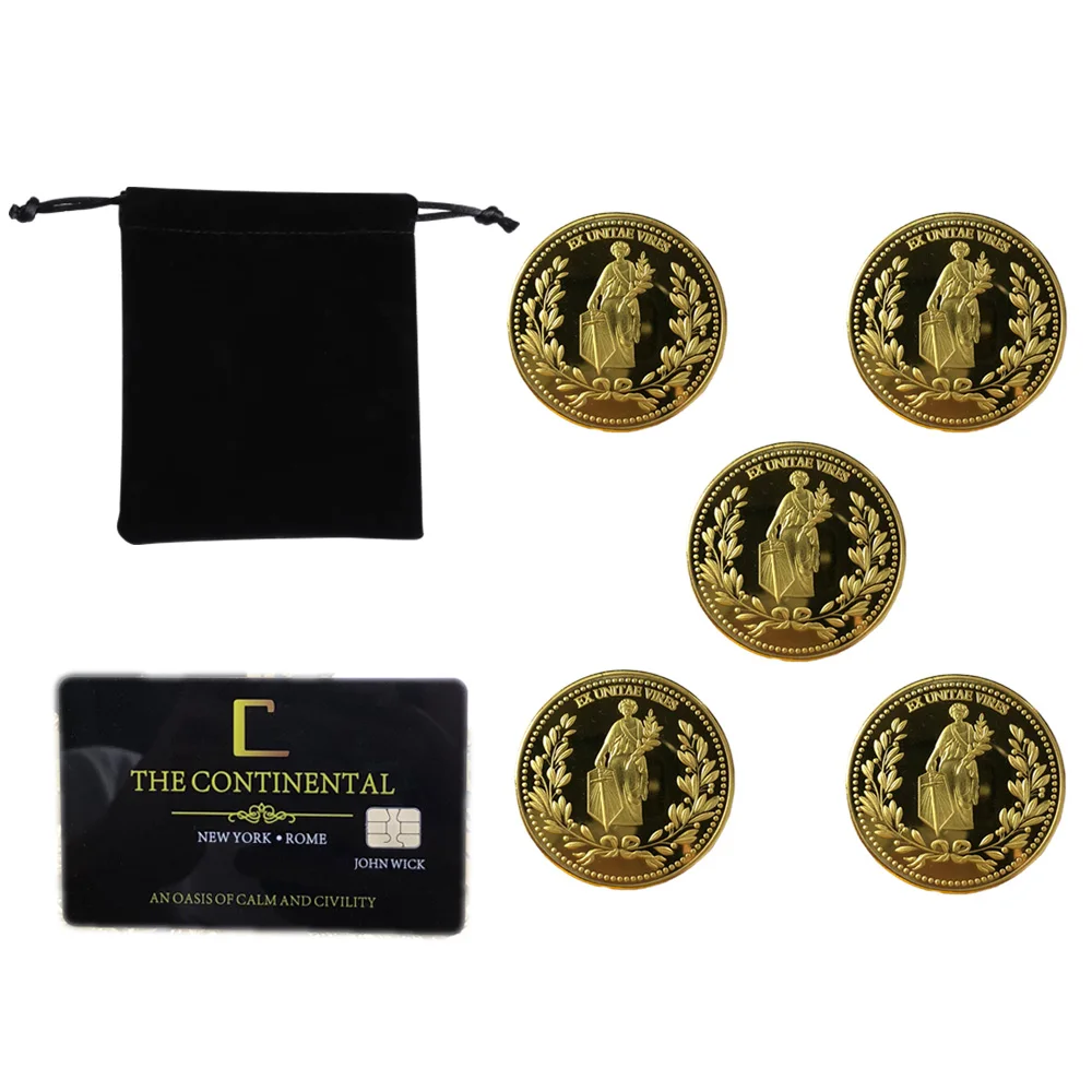 John Wick Continental Hotel Coin Card Cosplay Keanu Reeves Hotel Metal Alloy Coins Collection Costume Props