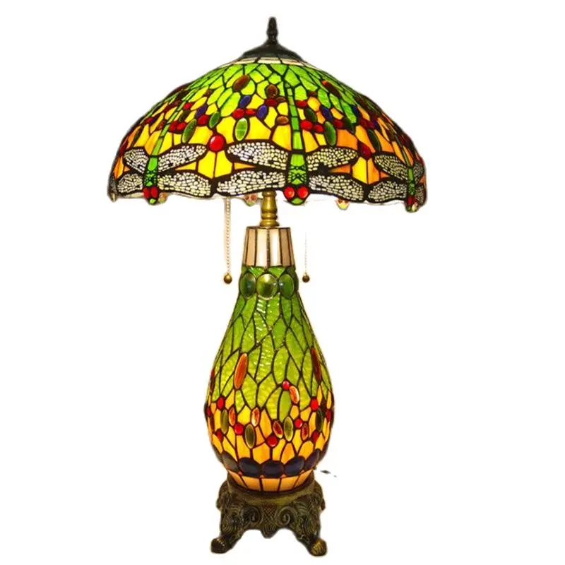 

Peacock Tiffany Table Lamp for Foyer Bed Room Bar Apartment Luxurious Classical European Retro Reading Light H 69cm 1187