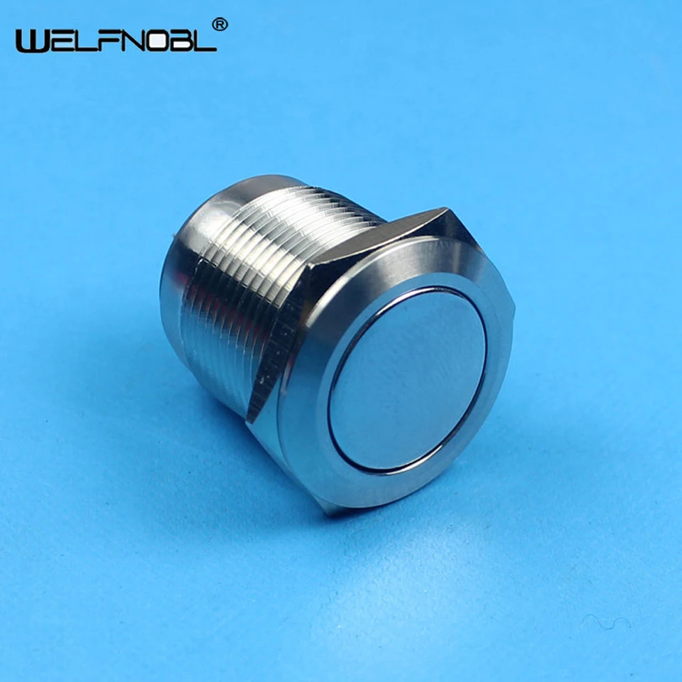 Waterproof 19mm Self-Locking 1NO Pin Blue Ring LED Light Power Logo ON OFF Latching Push Button Switch LED