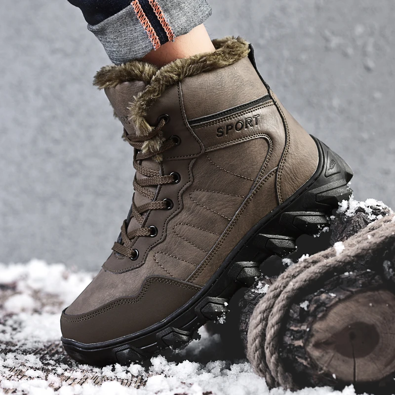 hommes chaussures Men ankle Boots Fashion High top genuine Leather Shoes Winter plush warm snow Boots Men outdoor fashion Botas