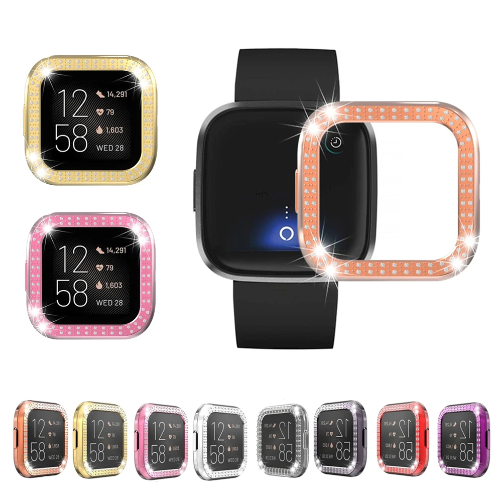 Capa protetora para fitbit versa 2 relógio inteligente cristal strass pára-choques protetor quadro escudo para fitbit versa2 caso
