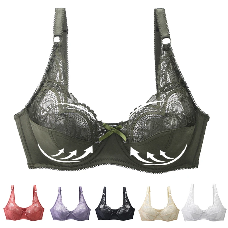 2022 Nowe damskie koronkowe biustonosze push up Ultracienki biustonosz z perspektywą Głębokie V Bielizna BH Topy Plus Size BCDE Cup Underwear