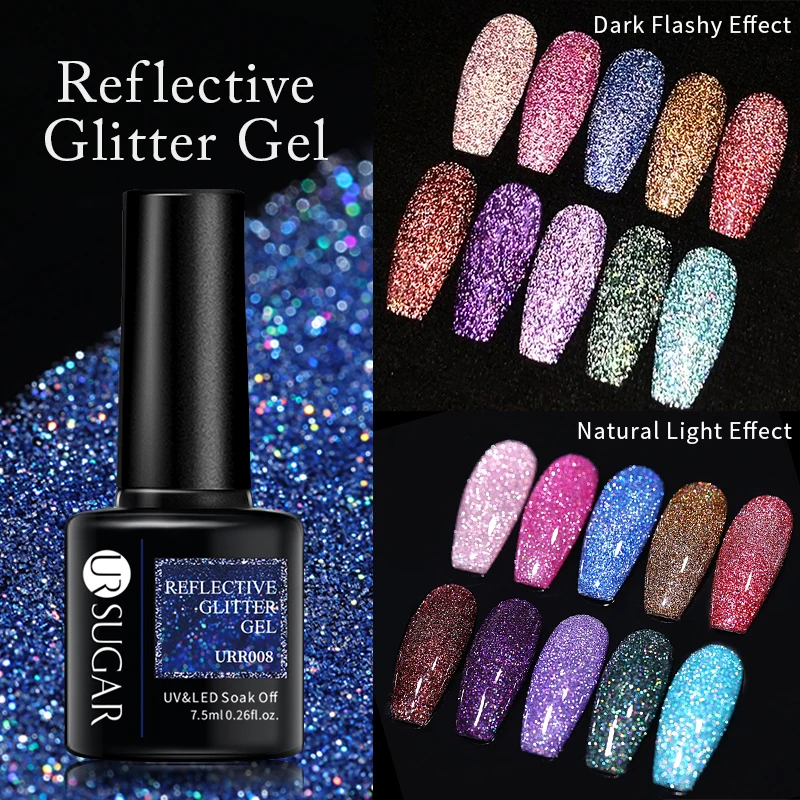 UR SUGAR 7.5ml Deep Blue Reflective Glitter Laser Gel Nail Polish Sparkling Hybird Soak Off Nail Art UV LED Gel Varnishes