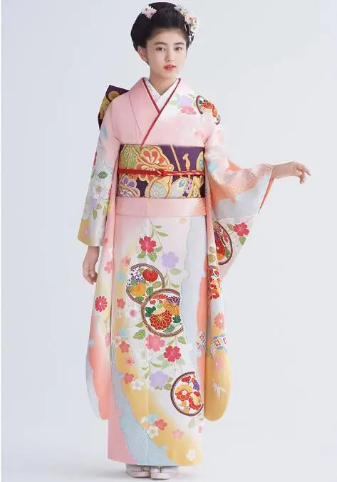 

Japanese Kimono Women Splendid Attire Traditional Dress 160CM Includes Belt Pink Fromal Vintage