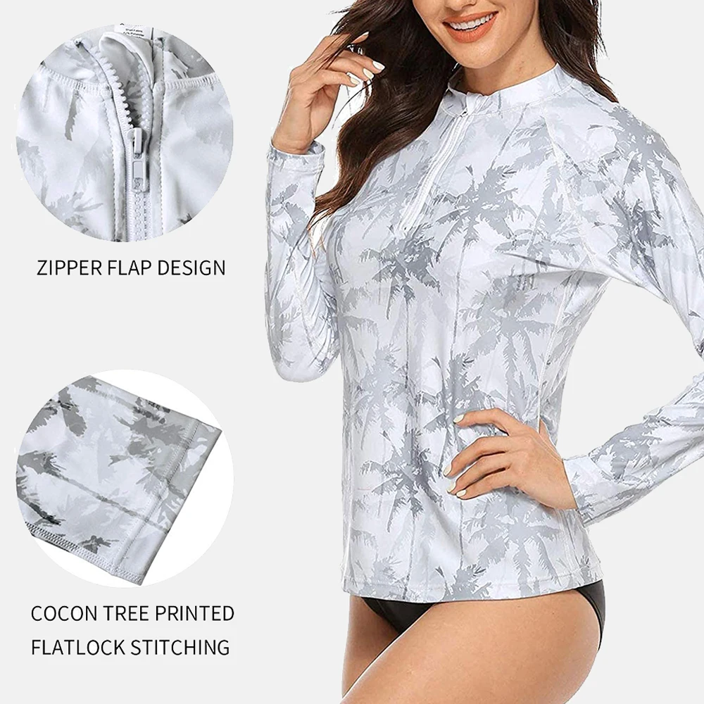 Charmleaks Nữ Rashguard Dài Tay Khóa Kéo Trước Bơi Áo Chống Nắng UPF 50 + In Họa Tiết Hoa