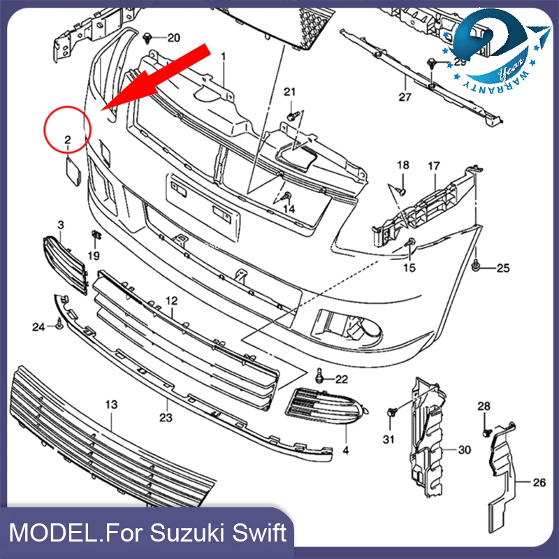 New Front Bumper Tow Hook Cover Cap Towing Eye For Suzuki Swift 2005 2006 2007 2008 2009 2010 2011 2012 2013 2014 2015 2016-2018