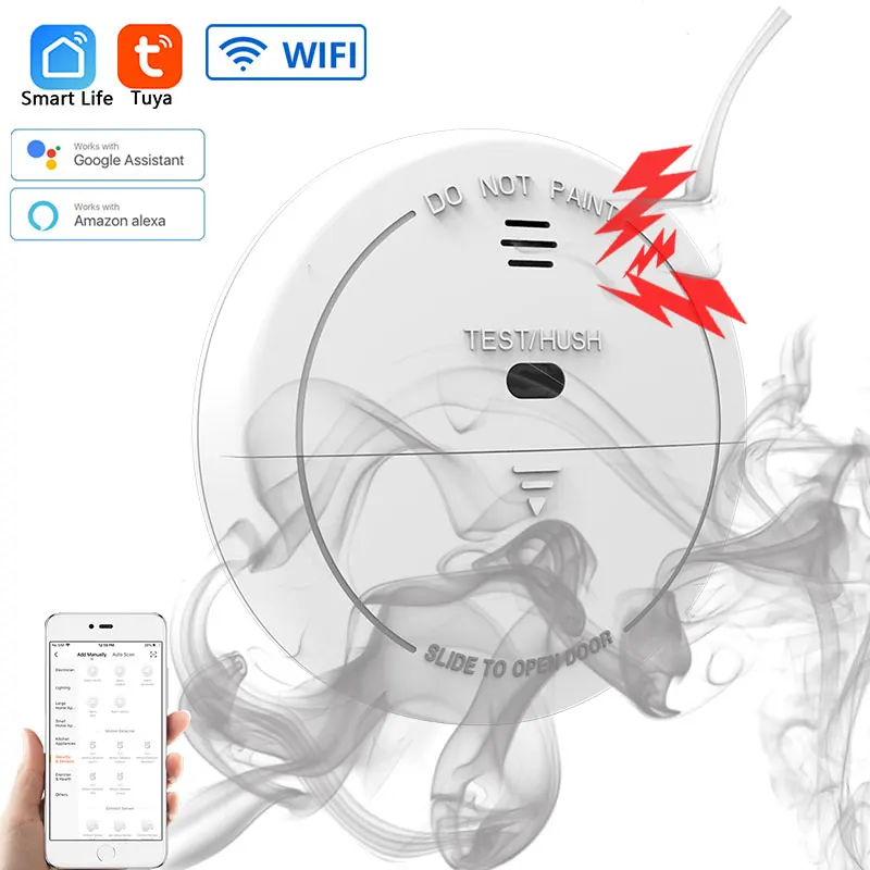 Wifi Tuya Smart Smoke Detector 80DB Alarm Fire Smoke Sensor Wifi Fire Protection Home Security Alarm Smart Life APP Independent