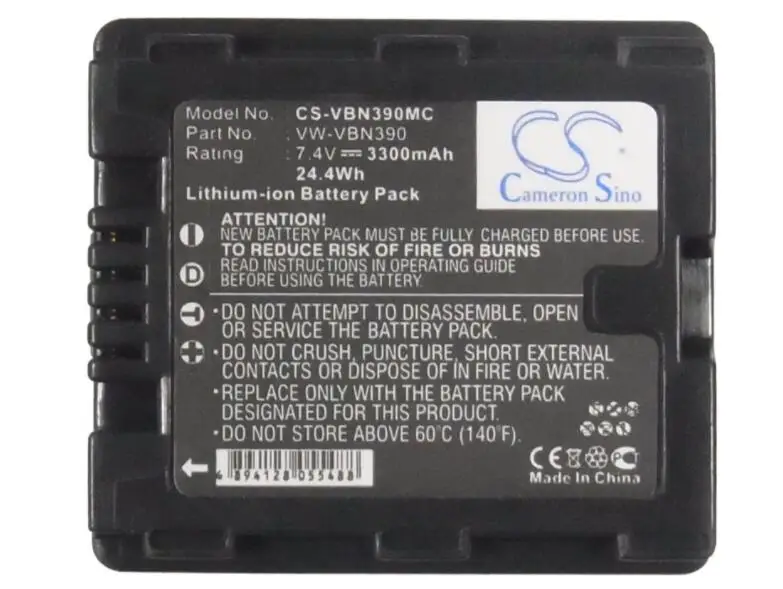 cameron sino 3300mah battery for  PANASONIC HC-X900  -X900M  -X920 HDC-HS900  VW-VBN390  	Camera Battery