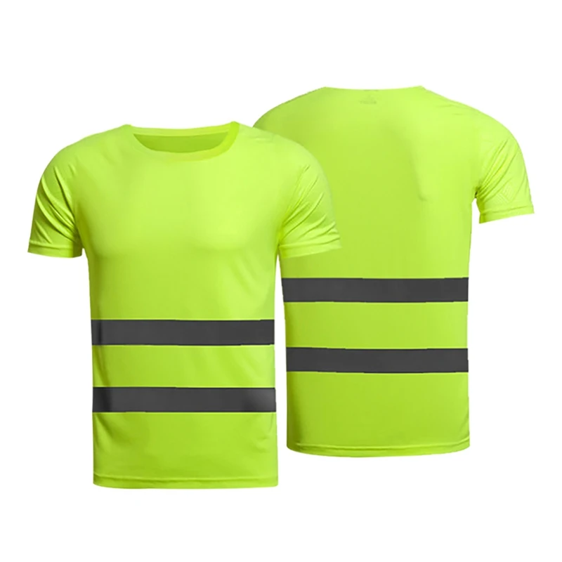 Summer Reflective t-shirt Fluorescent Yellow Orange High Visibility Safety Work Running Shirt Breathable Work t shirt for men