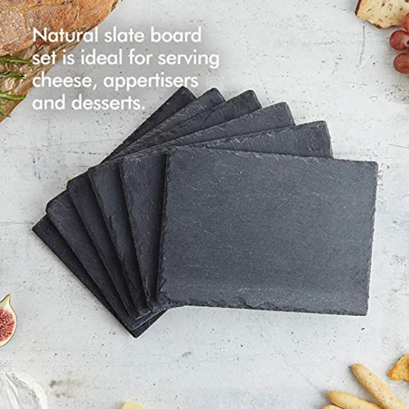 Slate Stone Coasters Variety Shapes Black Natural Edge Stone Drink Coaster Pad Serving Plate For Home Bar Kitchen Accessories