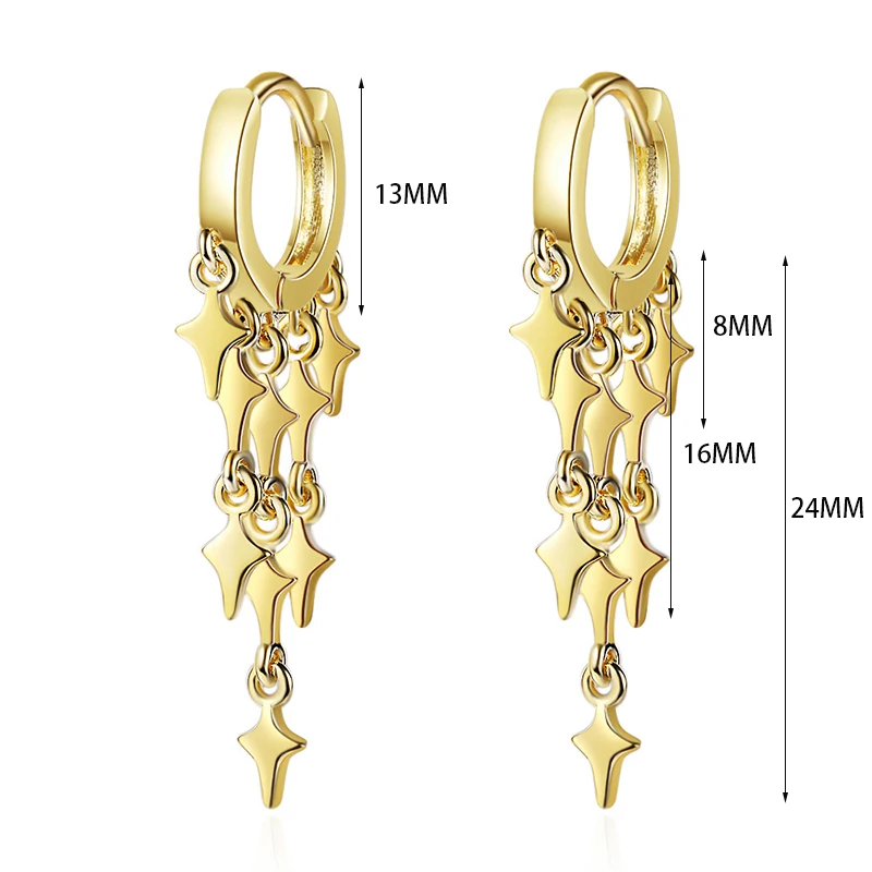 PONYKISS Trendy 925 Sterling Silver Tassel Lightning Sequins 14K Gold Hoop Earrings Buckle for Women Cute Jewelry Drop Shipping