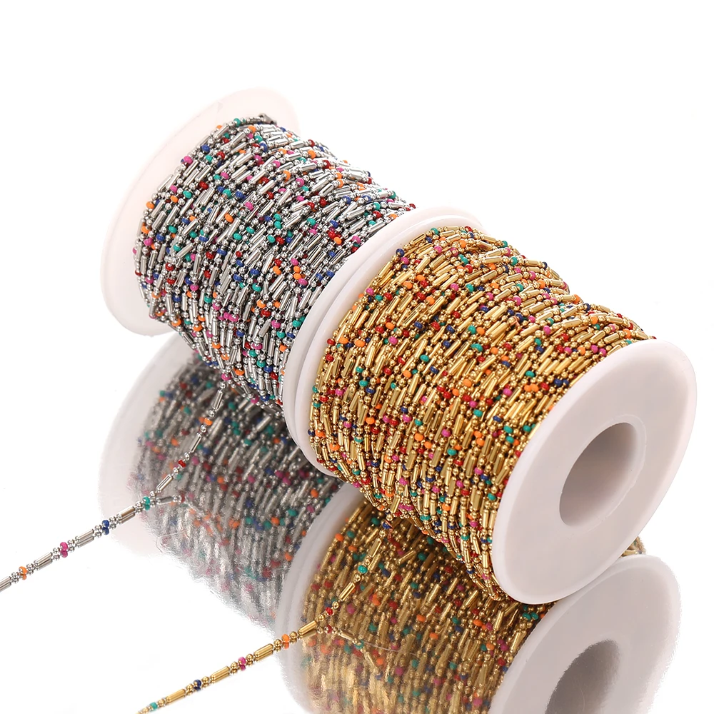 1 Meter Stainless Steel Colorful Enamel Beads Ball Link Chains DIY Jewelry Making Necklace Bracelets Anklets Findings In Bluk