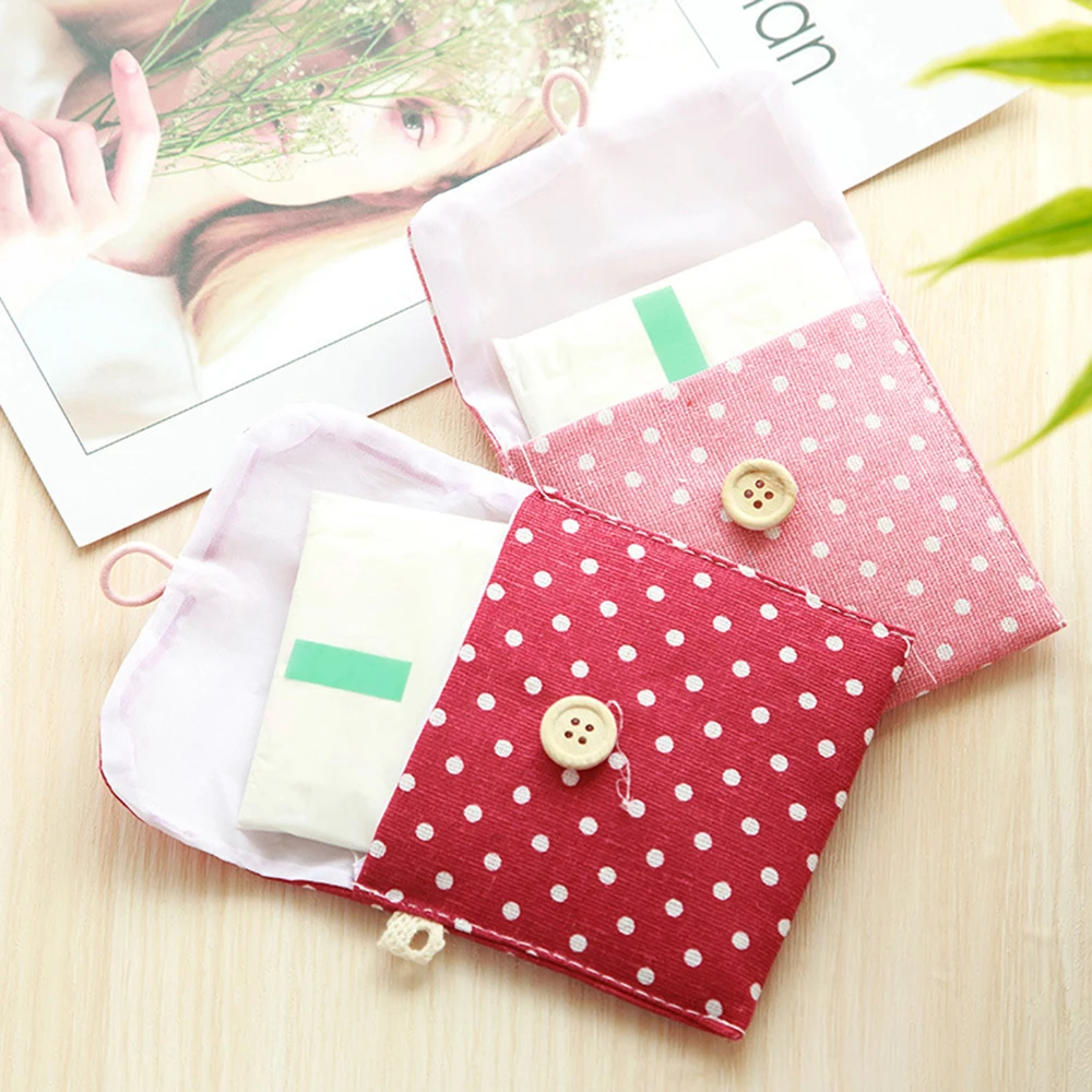 

Sanitary Pads Pouch Sanitary Napkin Storage Bag Sanitary Aunt Bags Polka Dot Cotton Key Coin Purse Credit Card Package