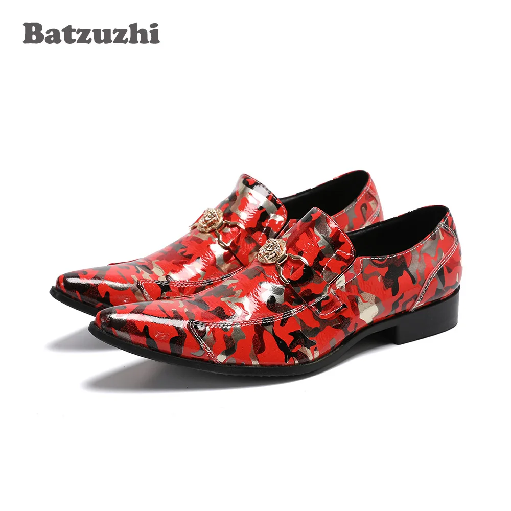 

Batzuzhi New Men's Shoes Pointed Toe Red Leather Dress Shoes Men Oxfords Zapatos Hombre Flats Party and Wedding Shoes Men,US6-12