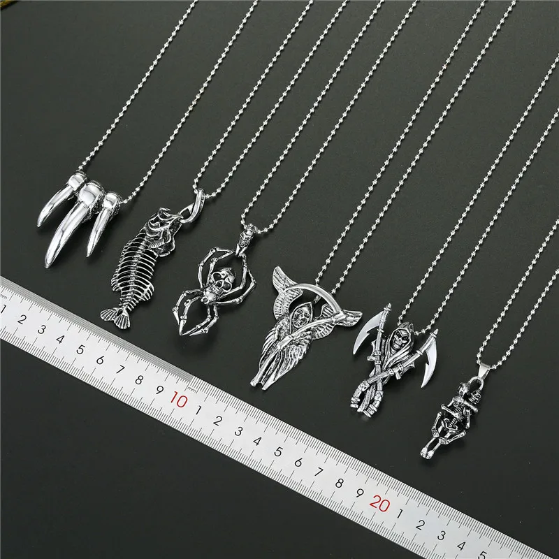 1PC Gothic Vintage Metal Fish Bone Skull Necklace For Women Men Punk Spider Ghost Claw Big Pendant Choker Necklace Jewelry N95