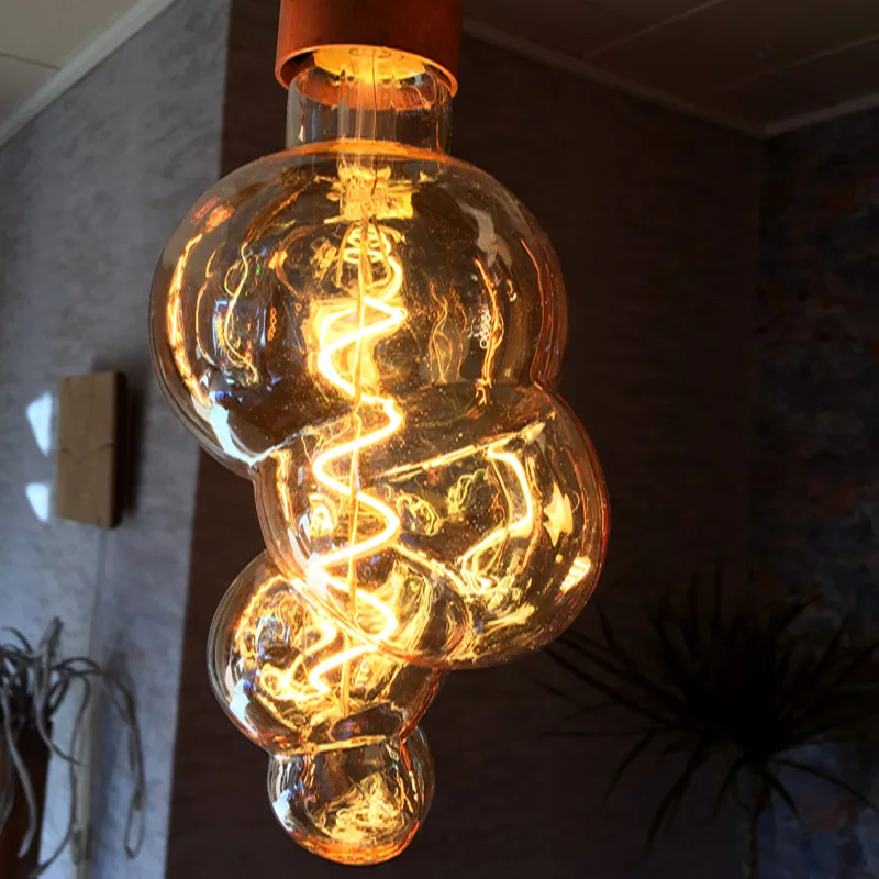 E27 Retro LED Shaped Filament Bulb 4W E27 LED Soft Filament Bubble Light Warm Yellow 220V Decorative Light