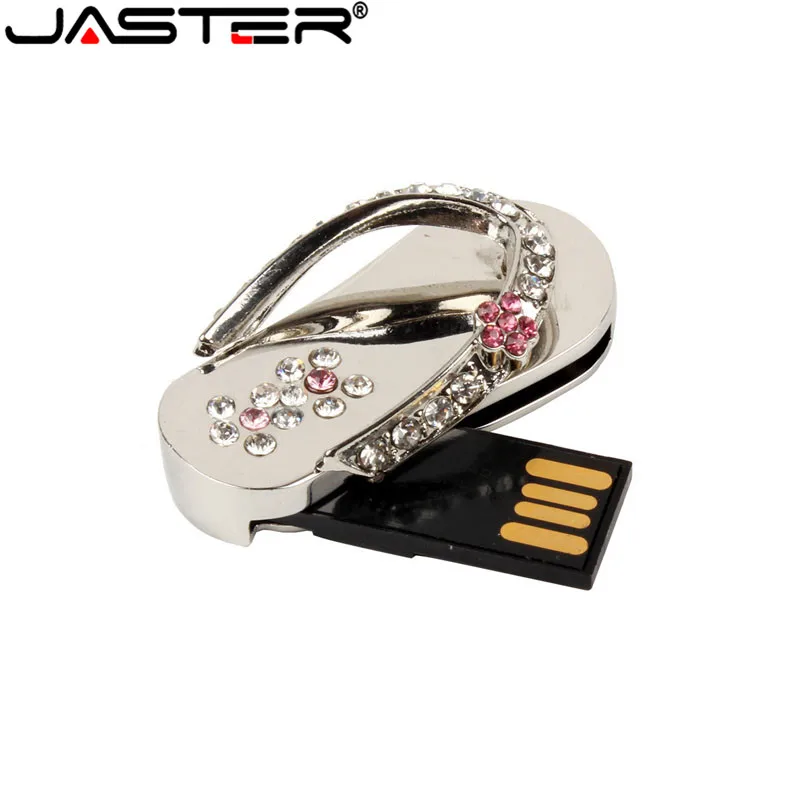 JASTER metal crystal slippers USB Flash drive Memory stick usb Stick 4GB 8GB 16GB 32GB 64GB Pendrives  girl\'s gift beauty shoes