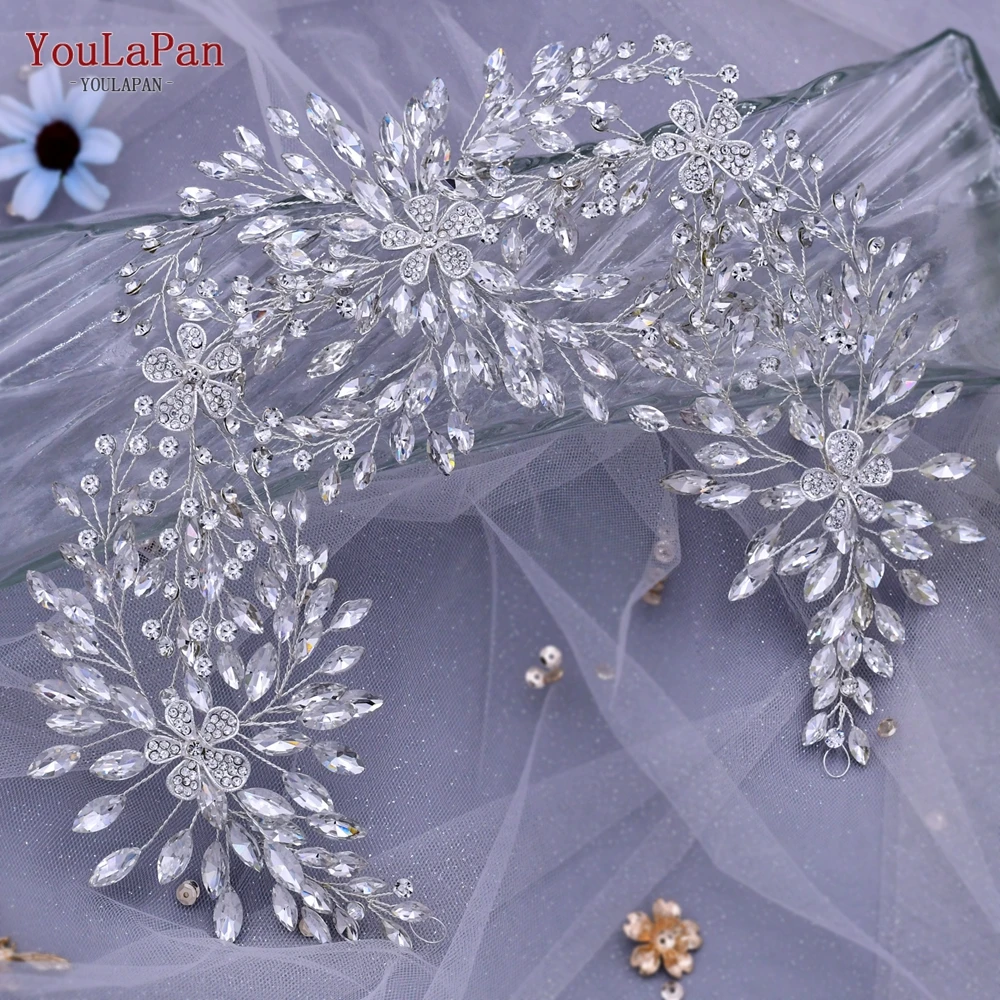 YouLaPan HP390 Rhinestone Headband Alloy Flower Hair Band for Bride Luxury Bridal Hair Jewelry Handmade Wedding Hair Accessories