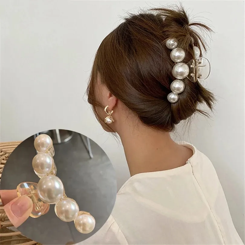 Neue große Perlen Acryl Haar Klaue Clips Krabben Haarnadeln große Make-up Haar Styling Haarspangen für Frauen Haar Zubehör Bogen Hairgrip – Detail 2