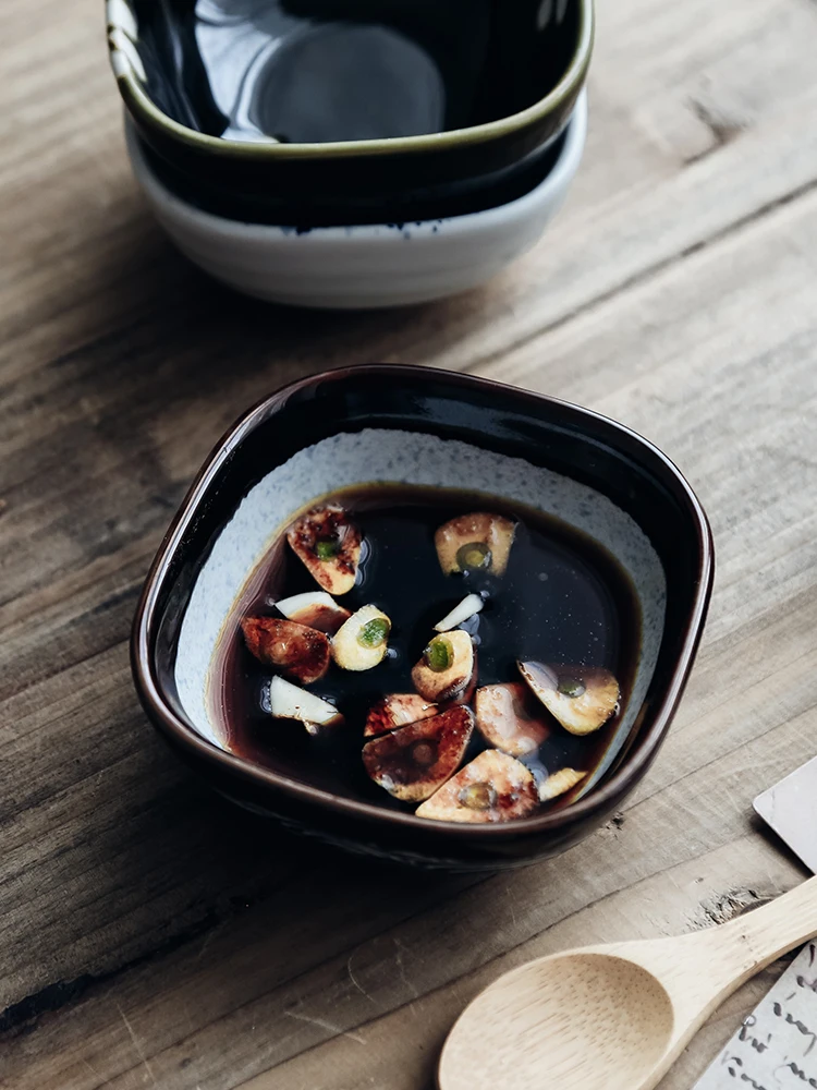 ANTOWALL-Hand-painted Ceramic Soy Sauce Bowl Dish, Square Small Bowl, Japanese Restaurant Tableware