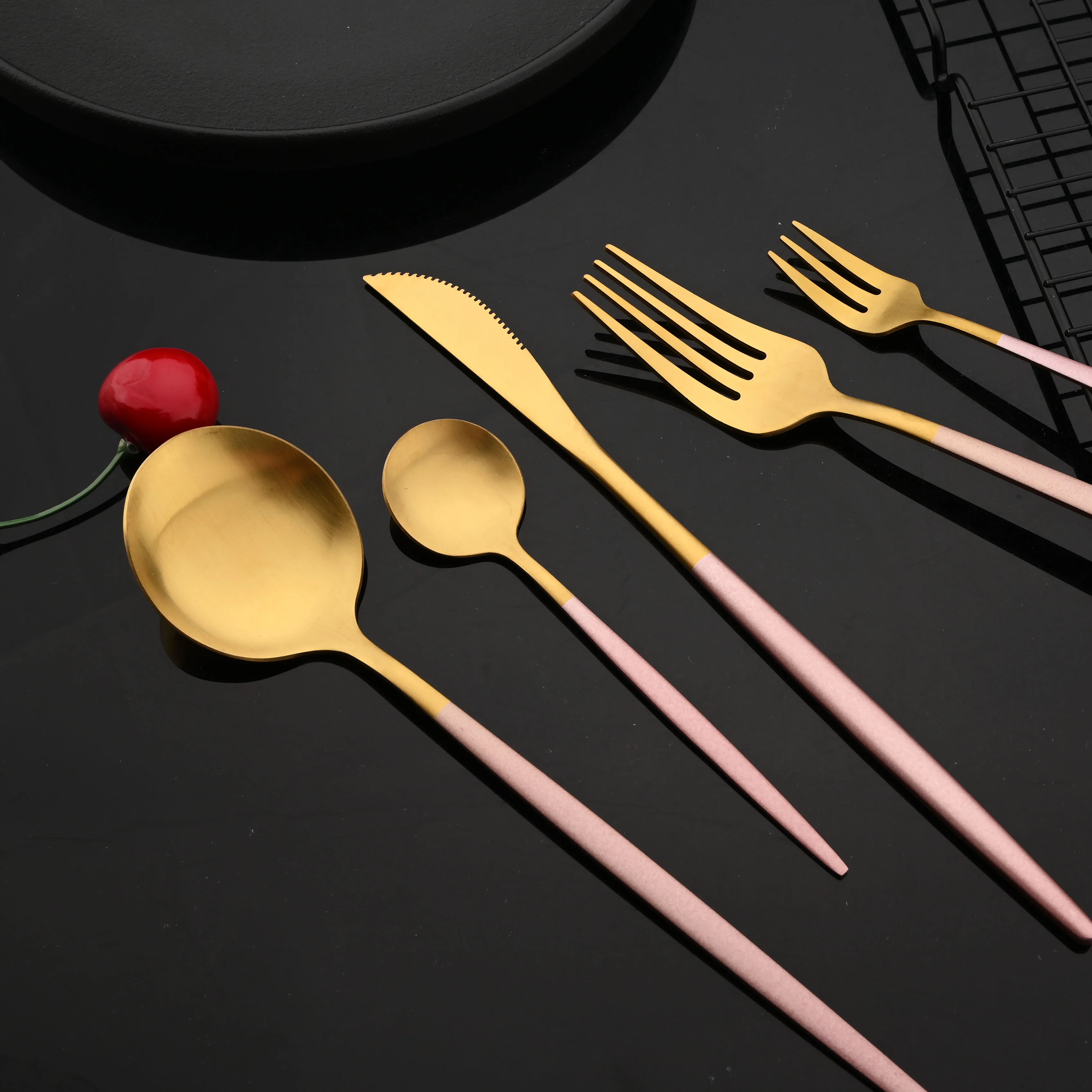 Matte Pink Gold Cutlery Flatware Set Wedding Party Stainelss Steel Silverware Dinnerware Fork Spoons Knives Dessert Tableware