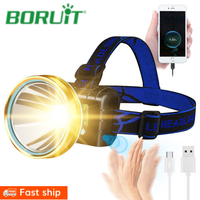 BORUiT Powerful Motion Sensor Headlight Yellow/White LED Headlamp Built-in 18650 2400mA Battery USB Rechargeable Emergency Light