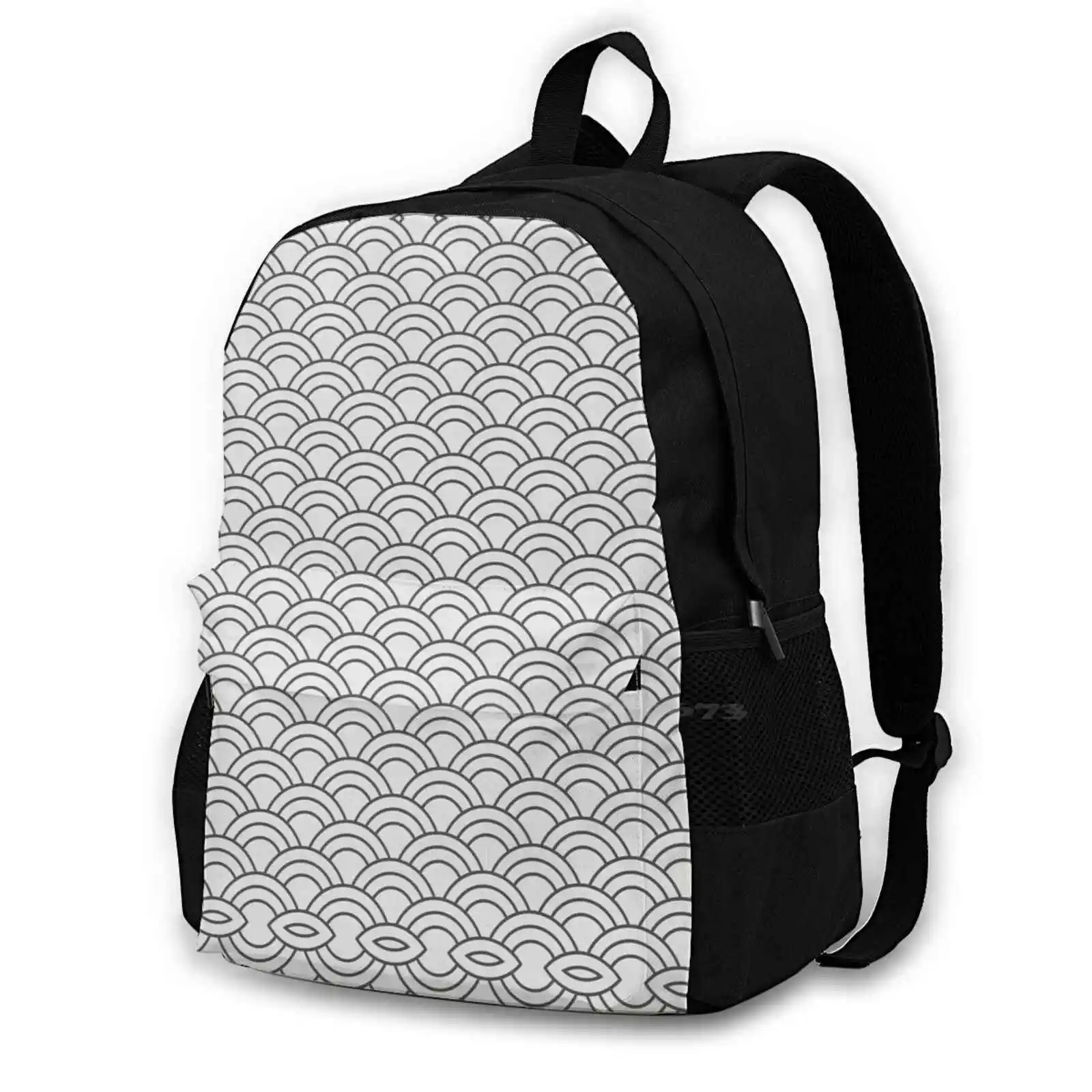 Waves / Japanese / Silver Gray Hot Sale Schoolbag Backpack Fashion Bags Luxury Geometric Pattern Patterns Beach Outfits Summer