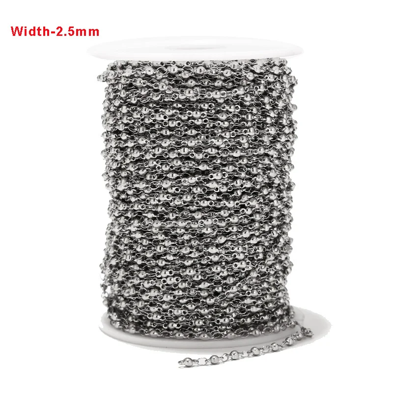 

Top Quality 2.5mm Width Stainless Steel Curb Chains Ball beads Link Chain in Bulk For Necklaces DIY Jewelry Accessories Making