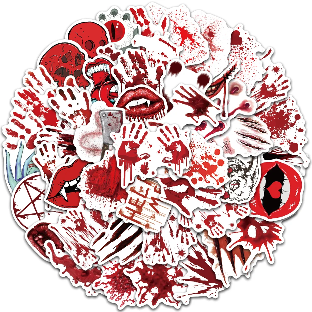 50pcs Whimsy Red Horror Blood Palm Print Stickers DIY Luggage Laptop Bicycle Skateboard Waterproof PVC Graffiti Kid\'s Stickers