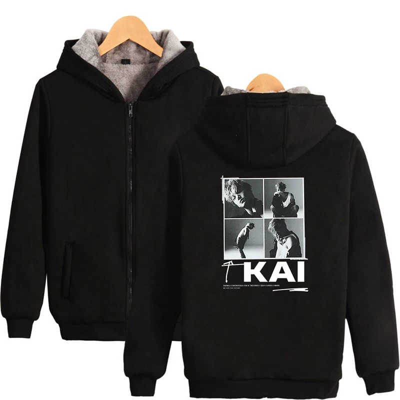 Winter Fashion KAI Super Kpop Hoodie Tracksuit Hip Hop Men Women Zipper Hoodies Jacket Long Sleeve Zip Up Hooded Sweatshirt Tops