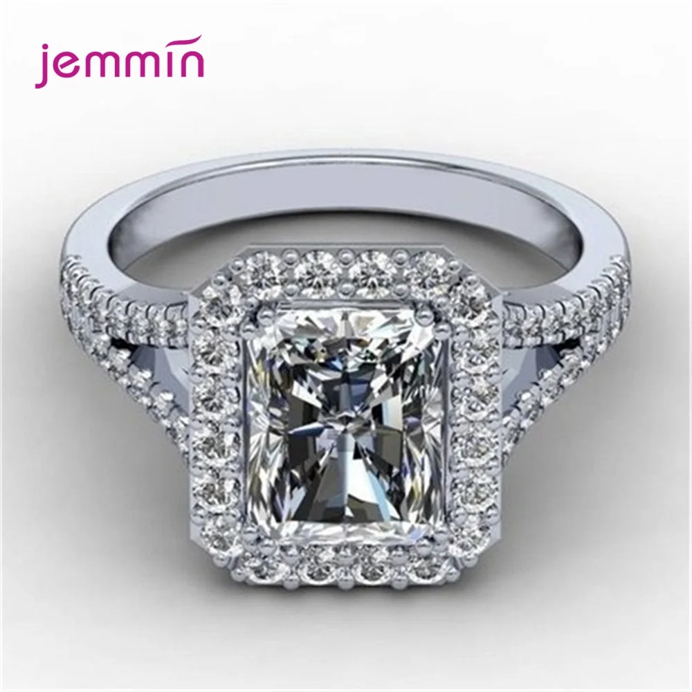 Women's New Rhinestone Sparkling Ring Square interface Diamond Jewelry wedding gift 925 sterling silver accessories