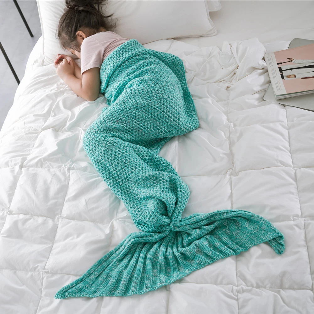 REGINA Kid Crochet Mermaid Tail Blanket Super Soft Knitted Children Mermaid Blanket For Sofa Bed Cashmere Feel Girl Warm Blanket