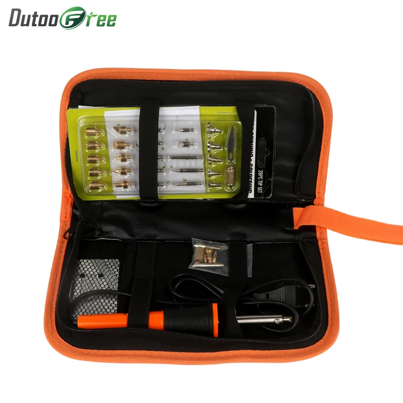 1Set 30W Saldatura Elettrica Ferro Penna di Legno Che Brucia Penna Matita Set Bruciatore In Ottone Con Punte e Accessori Fai Da Te strumenti Brucia