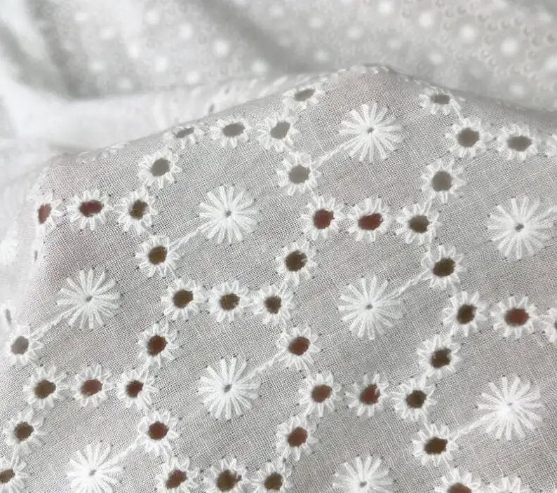 

Cotton Lace Fabric, Cotton Fabric, Hollowed Out Cotton Fabric By Yard, Eyelet Dress Fabric, Wedding Fabric Price: