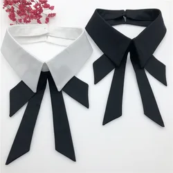 European Retro Plaided Long Women Fake False Cotton Collar Decorative Bowknot Removal Choker Blouse Shawl Bowtie Neck Tie