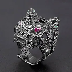 Zlxgirl jewelry Classic men's party finger ring jewelry black jet zircon copper leopard rings of men couple gifts anel aneis