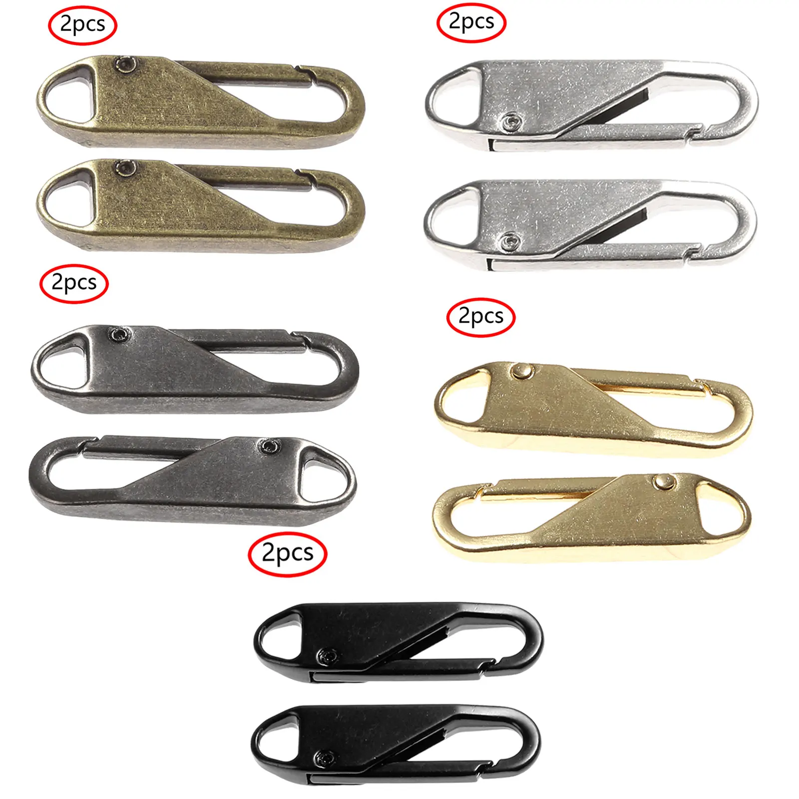 2 Detachable Metal Zipper Puller Instant Repair Zipper Slider Head Plating Tab Fixer Puller for Luggage Backpack Bag Accessories