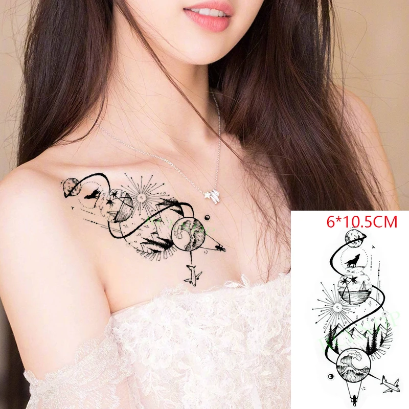 Waterproof Temporary Tattoo Sticker ins Wolf  mountain beach waves airplane sexy Body Art flash tatoo fake tatto for Women Men