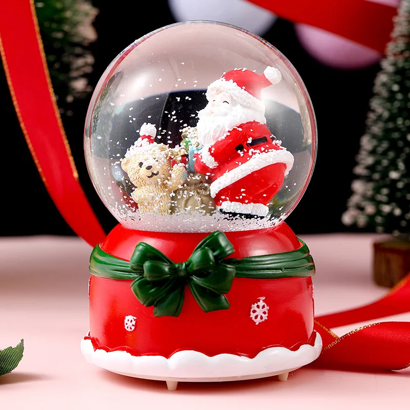 Boule de cristal flocon de neige, père noël, boîte à musique de noël, décoration de bureau, boîte à musique, cadeau de réveillon de noël