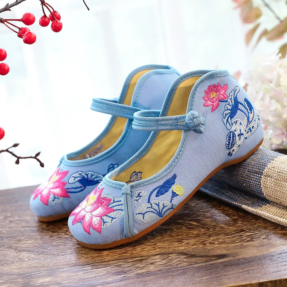 Veowalk Handmade Lotus Embroidery Ballet Flats Women Old Peking Cotton Shoes Soft Sole Casual Shoes For Woman Zapatos Mujer