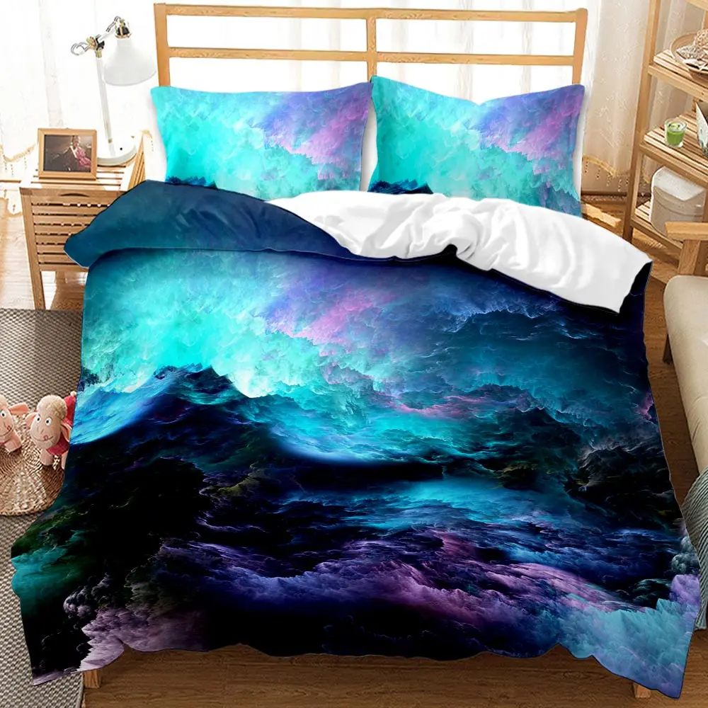 

3D Galaxy Duvet Cover Set Bedding Sets Luxury Duvet Cover Set Universe Outer Space Themed Bed Linen 2/3Pcs King Size