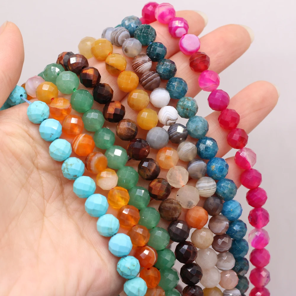 Natural Stone Semi-precious Stone Round Faceted Beads for DIY Necklace Bracelet Making Jewelry 8mm